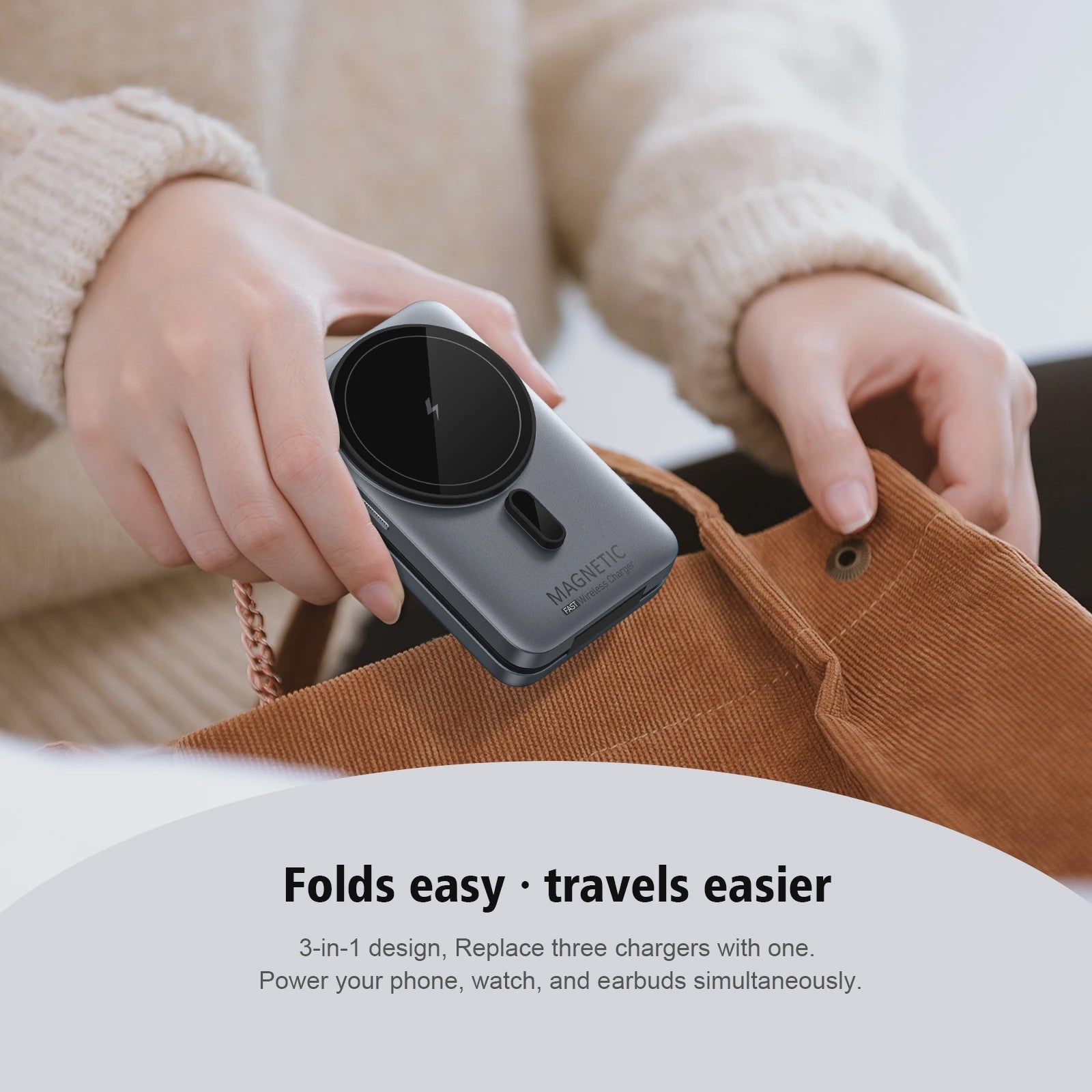 3-in-1 Magnetische Draadloze Oplader voor iPhone, Apple Watch & AirPods - Opvouwbaar