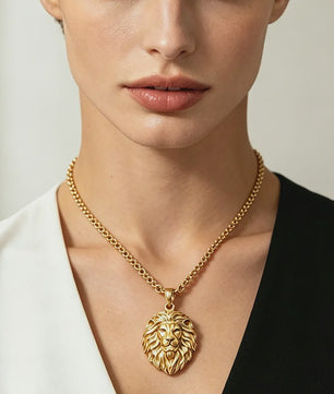 Gouden Leeuwenkop Ketting voor Mannen - Roestvrij Staal Statement Hanger