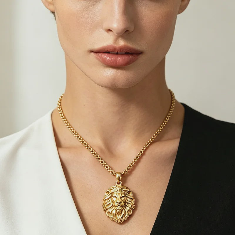 Gouden Leeuwenkop Ketting voor Mannen - Roestvrij Staal Statement Hanger
