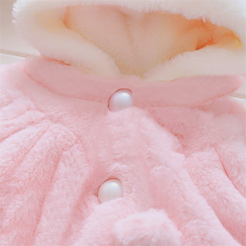 Schattige Baby Meisjes Cape met Konijnenoren - Fleece Jasje voor Herfst/Winter