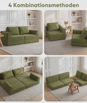 Groene 2-zits Slaapbank met Traagschuim | Flanel | 160x80 cm | Futon Sofa voor Woonkamer & Kleine Ruimtes