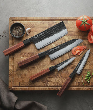 HEZHEN Keukenmes Set 4-delig - 3-laags Composiet Staal, Santoku & Nakiri