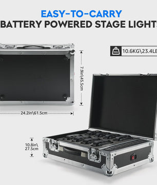 Set van 8 Oplaadbare Mini Par LED Spots (4x18W RGBWAUV) met Flightcase
