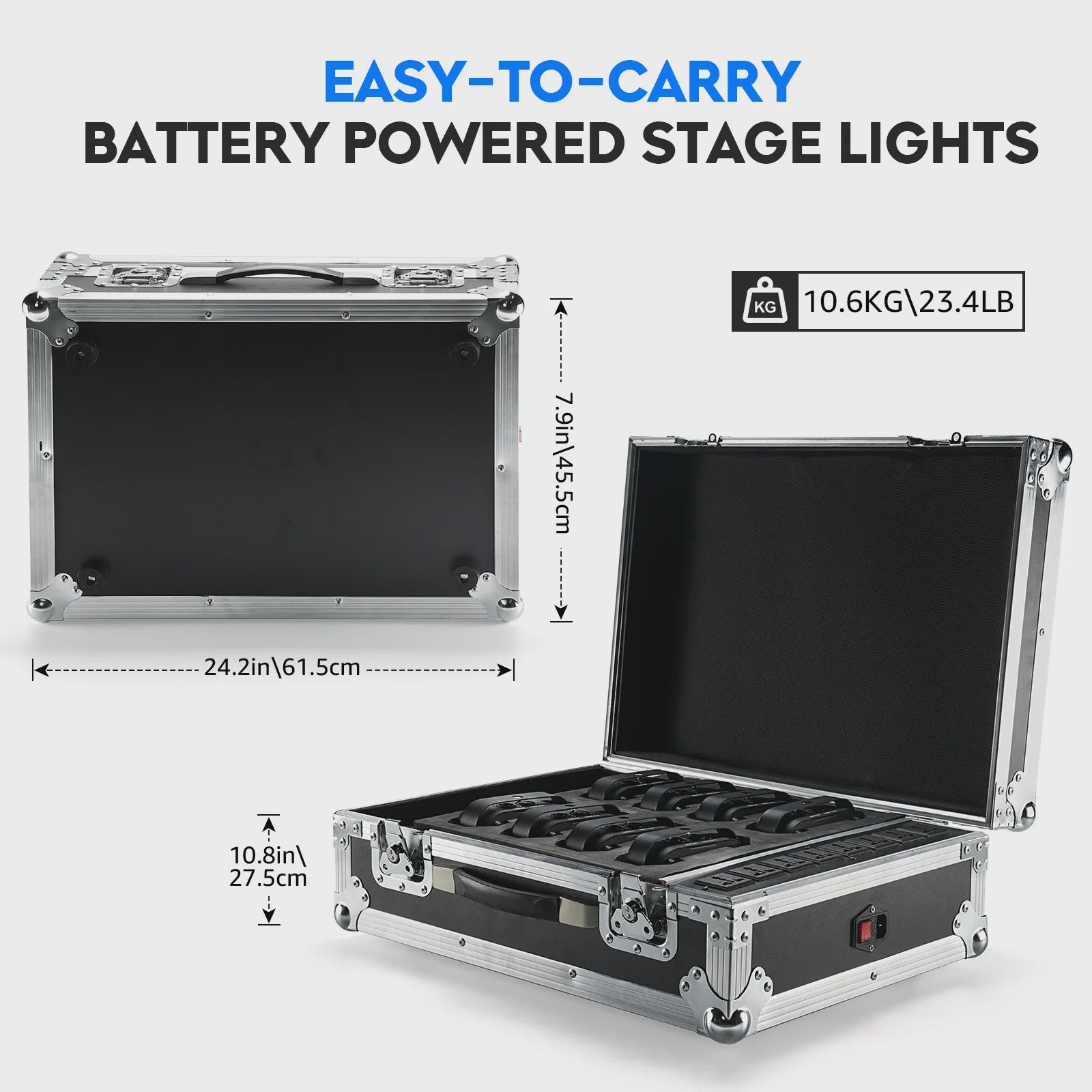 Set van 8 Oplaadbare Mini Par LED Spots (4x18W RGBWAUV) met Flightcase