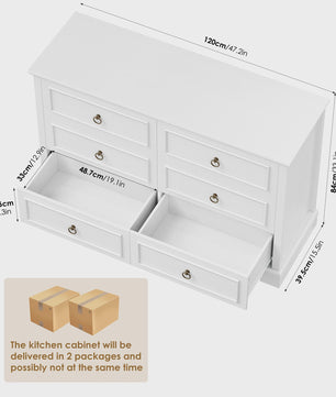 Stijlvolle Ladekast met 6 Lades - 120cm Breed - Houtnerf - Sideboard Kast voor Slaapkamer & Woonkamer