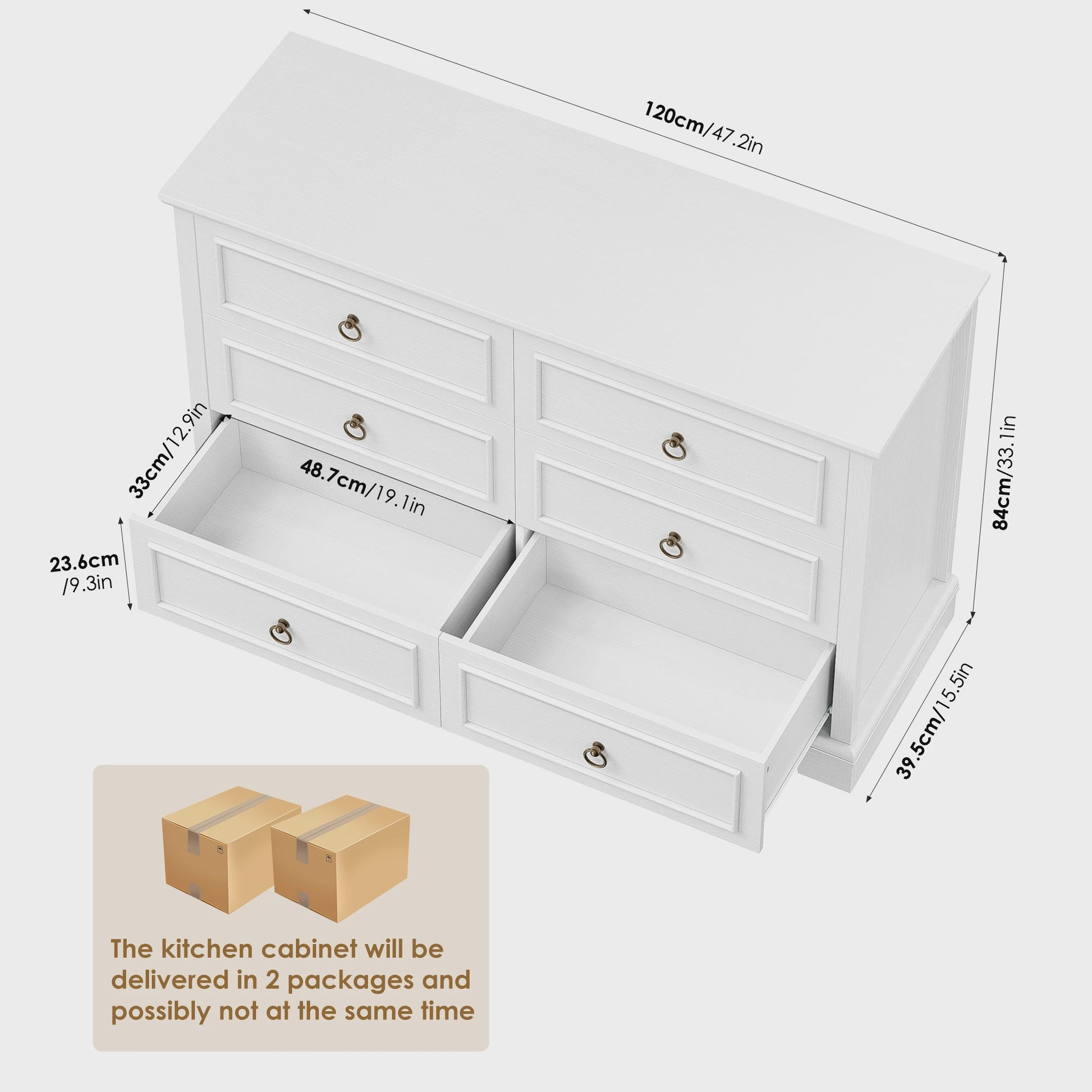 Stijlvolle Ladekast met 6 Lades - 120cm Breed - Houtnerf - Sideboard Kast voor Slaapkamer & Woonkamer