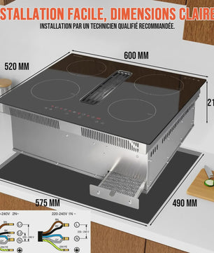 Karinear Inbouw Inductie Kookplaat met Afzuiging - 60cm, 6400W, 9 standen, Timer & Boost