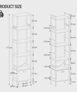Industriële Boekenkast met 6 Planken, Lade en Haken - Stijlvol en Praktisch