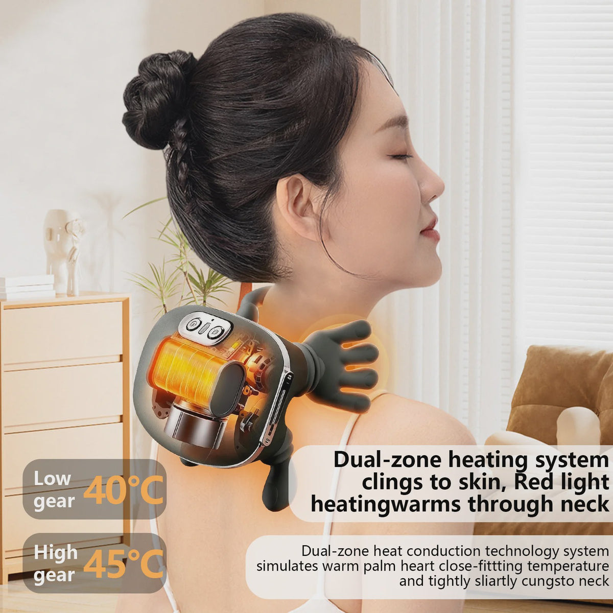 Draadloze Nek- en Schoudermassager met Verwarmingsfunctie & 3 standen - USB Oplaadbaar