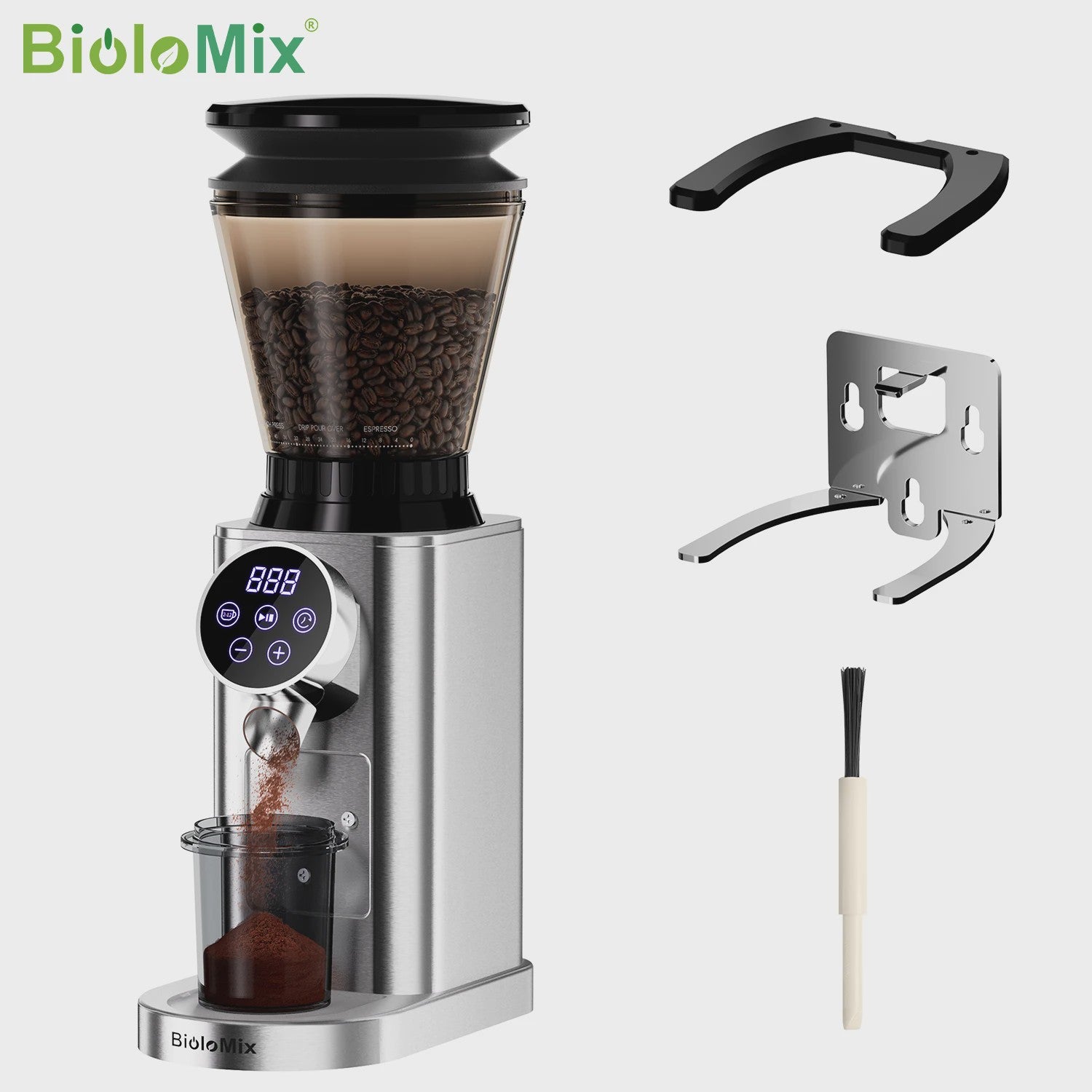 BioloMix Professionele Koffiemolen met 48 Instellingen en Timer voor Espresso, Filterkoffie & French Press