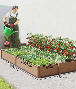 Outsunny Verhoogd Houten Bed voor Groenten & Kruiden - 234x25 cm - 4 Vakken