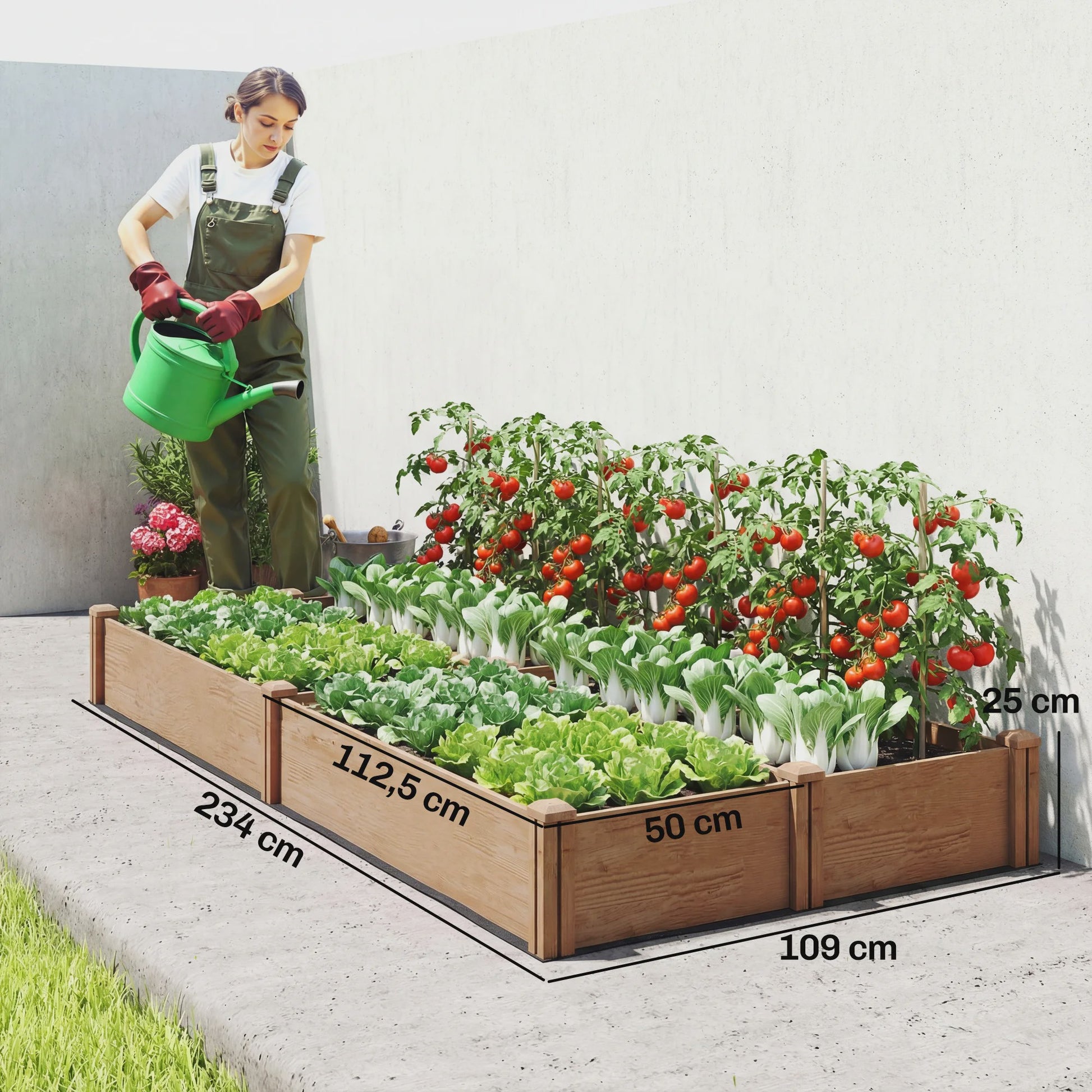 Outsunny Verhoogd Houten Bed voor Groenten & Kruiden - 234x25 cm - 4 Vakken