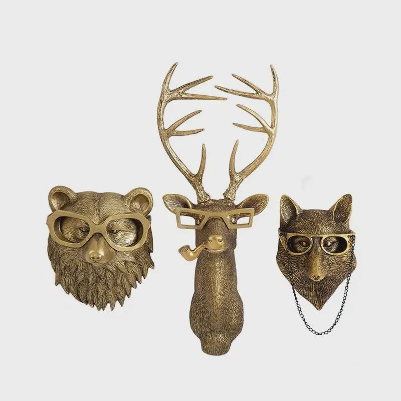 Gouden Hertenkop Wandhaak - Decoratieve Resin Muurhanger met Opbergfunctie