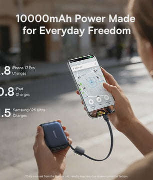 Baseus 45W Mini Powerbank 10000mAh met Ingebouwde USB-C Kabel - Compact & Snel Laden