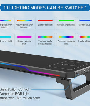 RGB Monitorstandaard met Draadloze Oplader en USB Hub