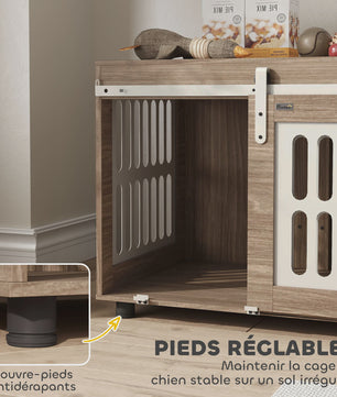 PawHut Houten Hondenkennel met Schuifdeur - Stijlvolle Hondenmand & Bijzettafel voor Middelgrote Honden - Goede Ventilatie