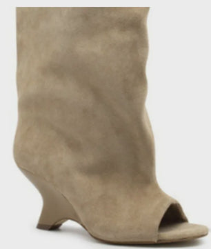 Dames Laarzen met Peep-toe, Hoge Schuine Hak en Kniehoge Schacht - Zomer/Lente Collectie