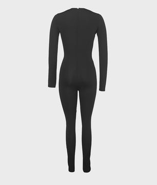 Dames Jumpsuit met O-hals en Rits - Skinny Fit, Lange Mouwen - Perfect voor Fitness & Yoga