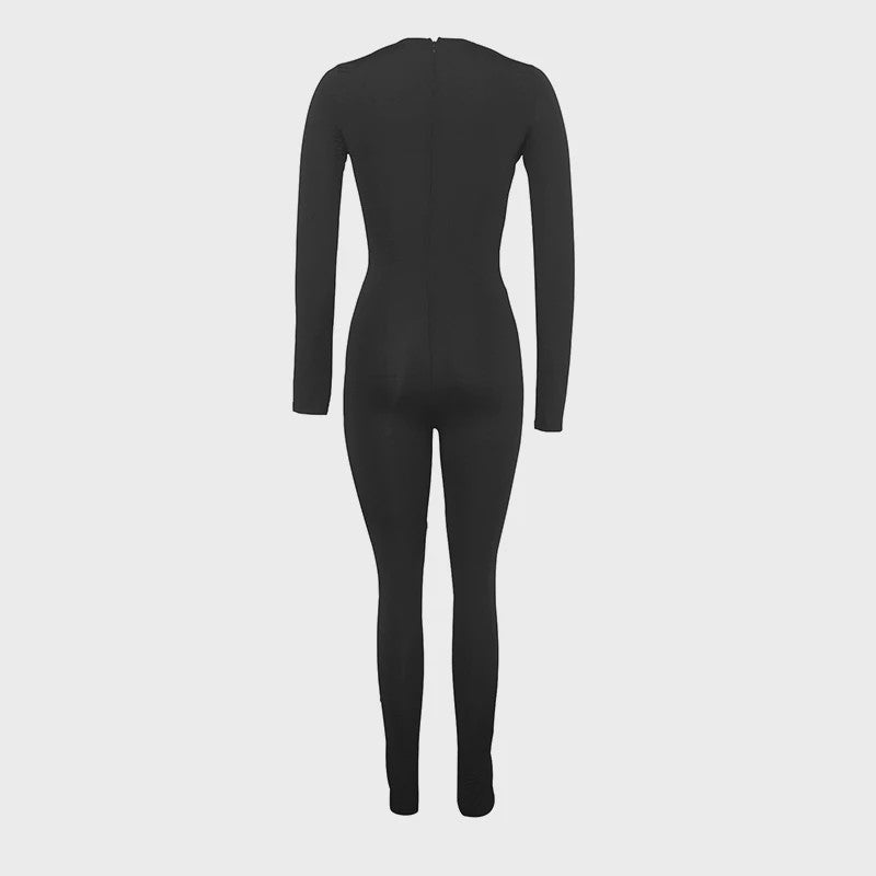 Dames Jumpsuit met O-hals en Rits - Skinny Fit, Lange Mouwen - Perfect voor Fitness & Yoga
