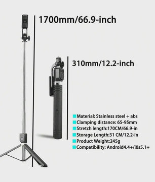 170cm Selfie Stick Statief met Draadloze Afstandsbediening - Draagbaar & Compatibel