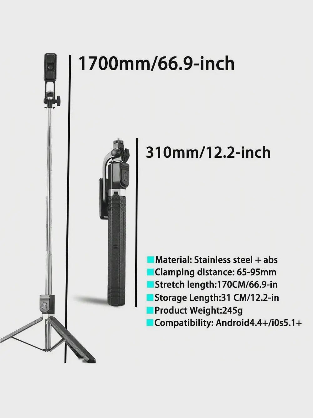170cm Selfie Stick Statief met Draadloze Afstandsbediening - Draagbaar & Compatibel