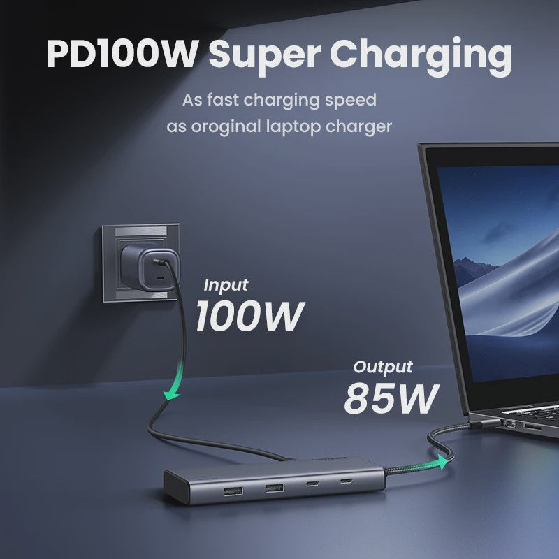 UGREEN 8-in-1 USB-C Hub: Triple 4K Display, 10Gbps, 100W PD - Ideaal voor MacBook & PC