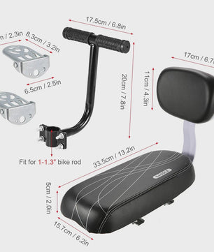 Fiets Kinderzitje Achterbank met Rugleuning en Handgrepen - PU Leer