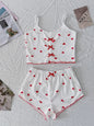 Dames Pyjama Set Hartjes Print - Cropped Cami Top met Strik & Elastische Shorts