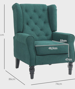 Groene Gestoffeerde Wingback Fauteuil met Brede Zitting en Klassieke Stijl