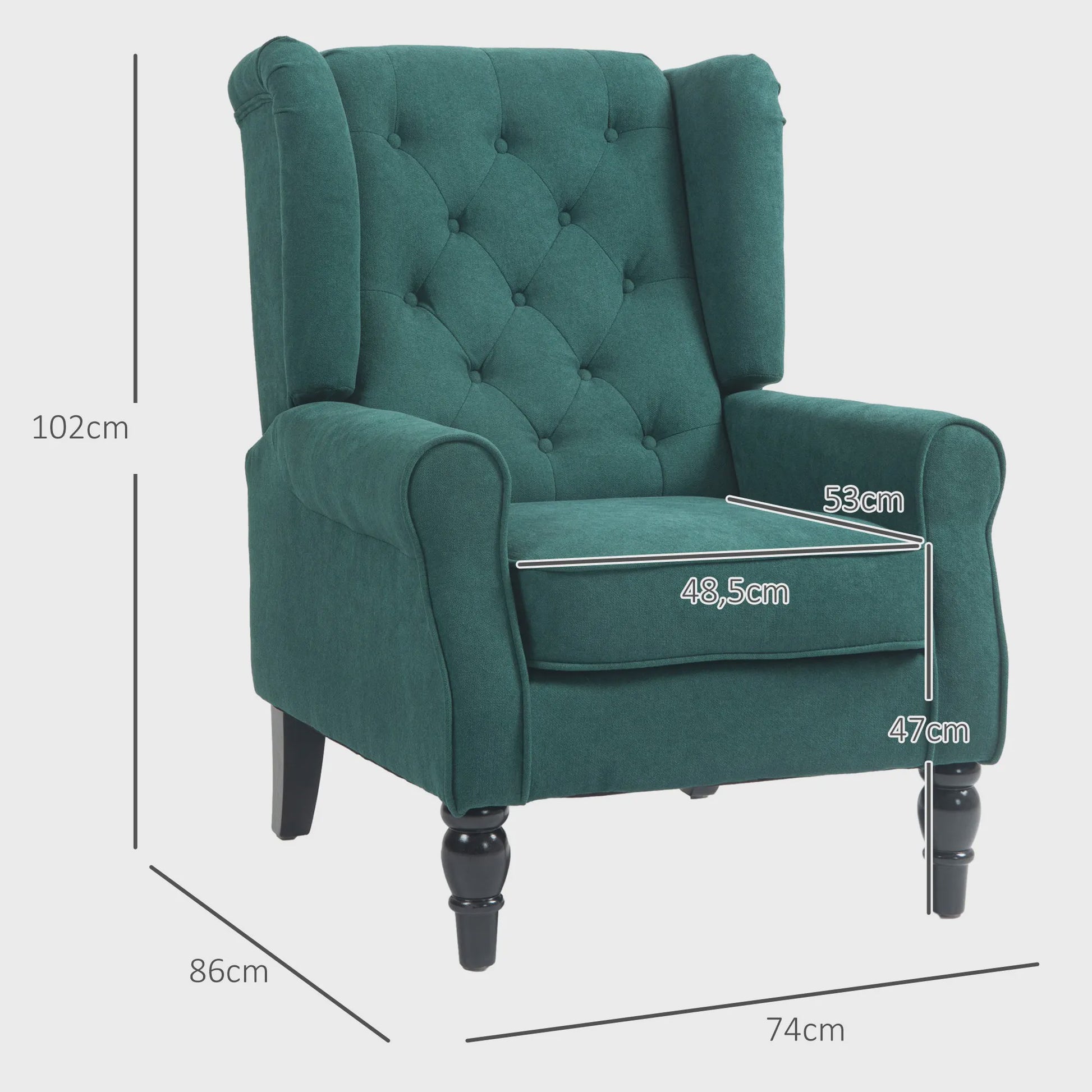 Groene Gestoffeerde Wingback Fauteuil met Brede Zitting en Klassieke Stijl