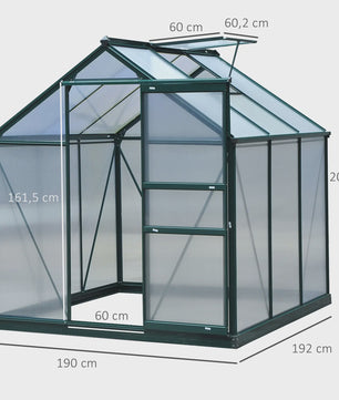 Outsunny Polycarbonaat Tuinkas 190x201 cm UV-bestendig met Dakgoot - Donkergroen