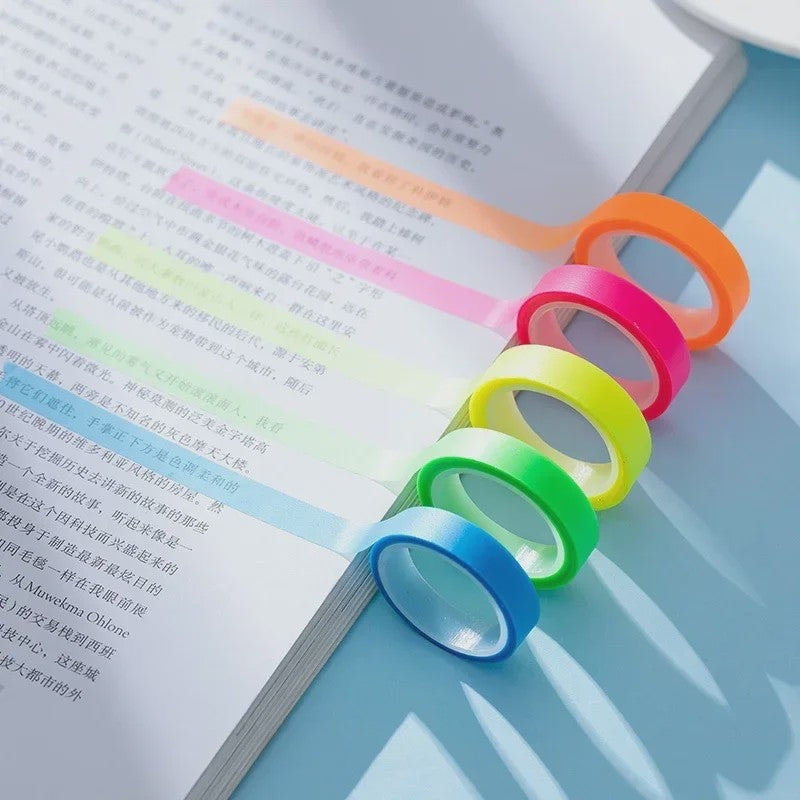 5 Rollen Transparante Fluorescerende Markeringstape - 5 Kleuren