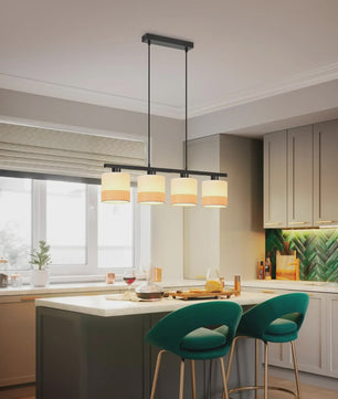 Vintage Hanglamp 4-Lichts E27 Stof met Verstelbare Hoogte voor Eetkamer, Woonkamer of Keuken