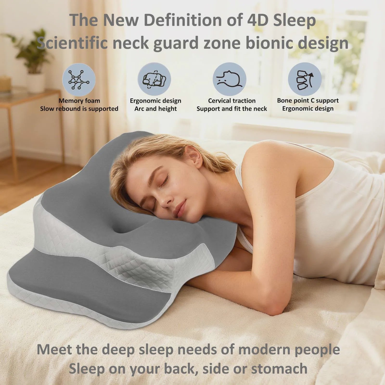 Ergonomisch Memory Foam Kussen met IJs Zijde - Nekondersteuning & Ademend