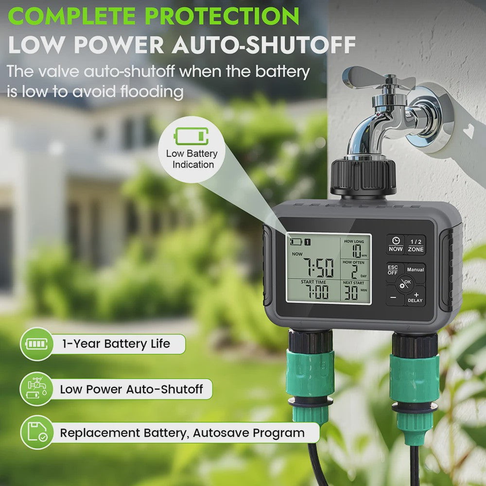 Intelligente Automatische Water Timer met 2 Uitgangen voor Buiten - Programmeerbaar Irrigatiesysteem
