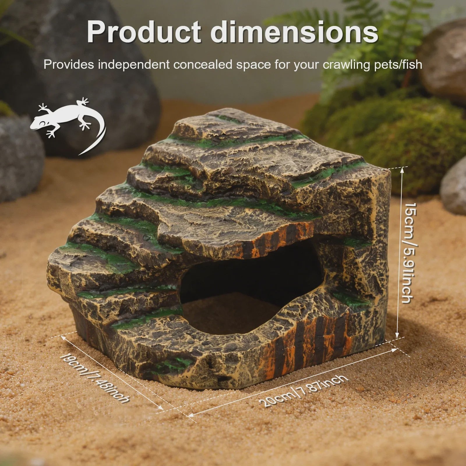 Decoratieve Reptielen Grot & Basking Platform - Hars Ornament voor Aquarium en Terrarium