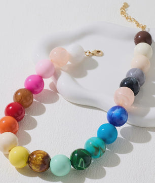 Bohemian Resin Kralen Ketting - Statement Choker met Dubbele Kleuren