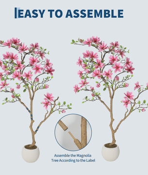Levensgetrouwe Roze Magnolia Kunstboom - Realistische Zijde Plant in Pot voor Woonkamer Entree