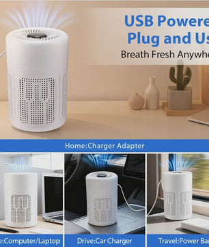 Draagbare Luchtzuiveraar met HEPA Filter, Ionisator & USB - Verwijder Rook, Geurtjes & Allergenen