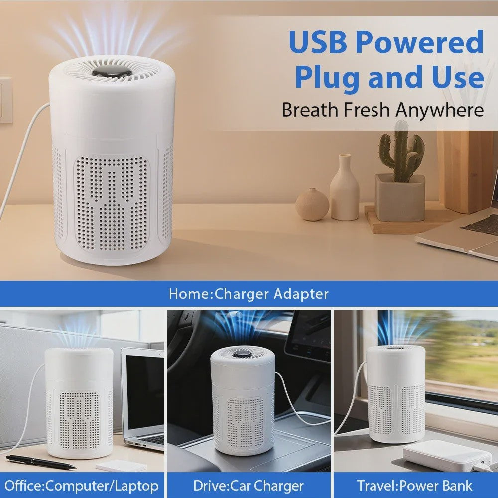 Draagbare Luchtzuiveraar met HEPA Filter, Ionisator & USB - Verwijder Rook, Geurtjes & Allergenen