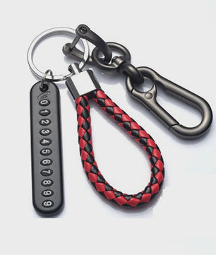 Trendy Leren Telefoonnummer Sleutelhanger voor Heren - Anti-verlies Auto Accessoire