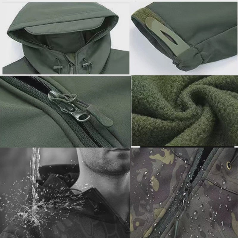 Heren Softshell Fleece Outdoor Jas met Capuchon - Winddicht & Warm voor Camping, Hiking, Jagen