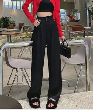 Elegante Wide Leg Pantalon Dames - Hoge Taille Zwart