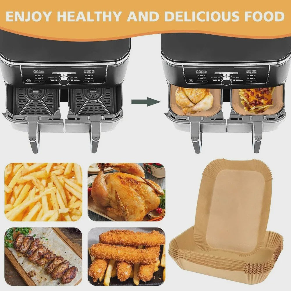 Wegwerp Airfryer Liners (10.4L & 5.2L) - Rechthoekig Bakpapier, Olie- & Waterbestendig