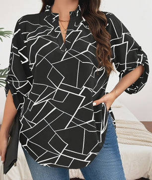 Plus Size Dames Blouse Elegant Lente Herfst Casual V-hals Losse Lange Mouw