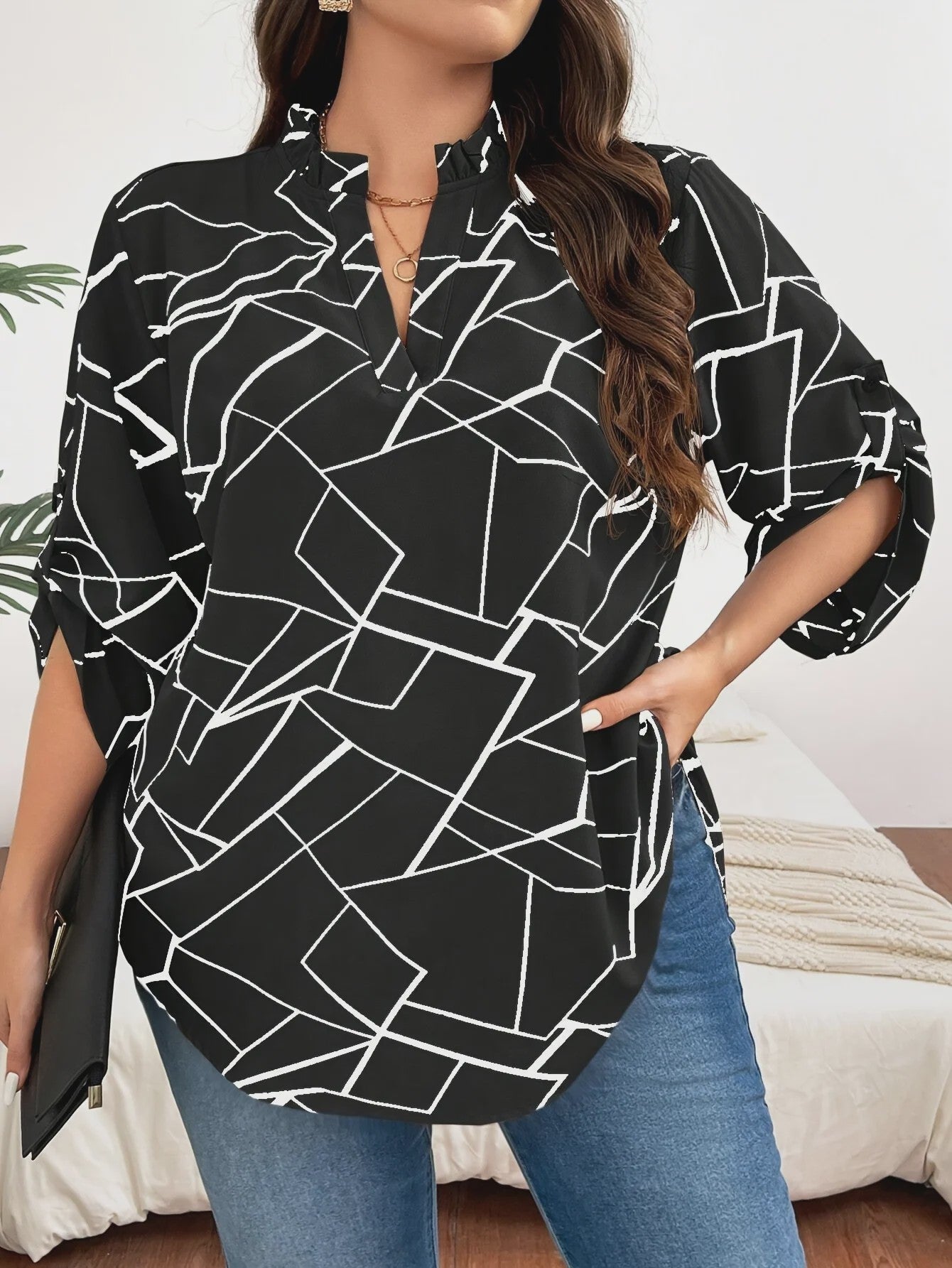 Plus Size Dames Blouse Elegant Lente Herfst Casual V-hals Losse Lange Mouw