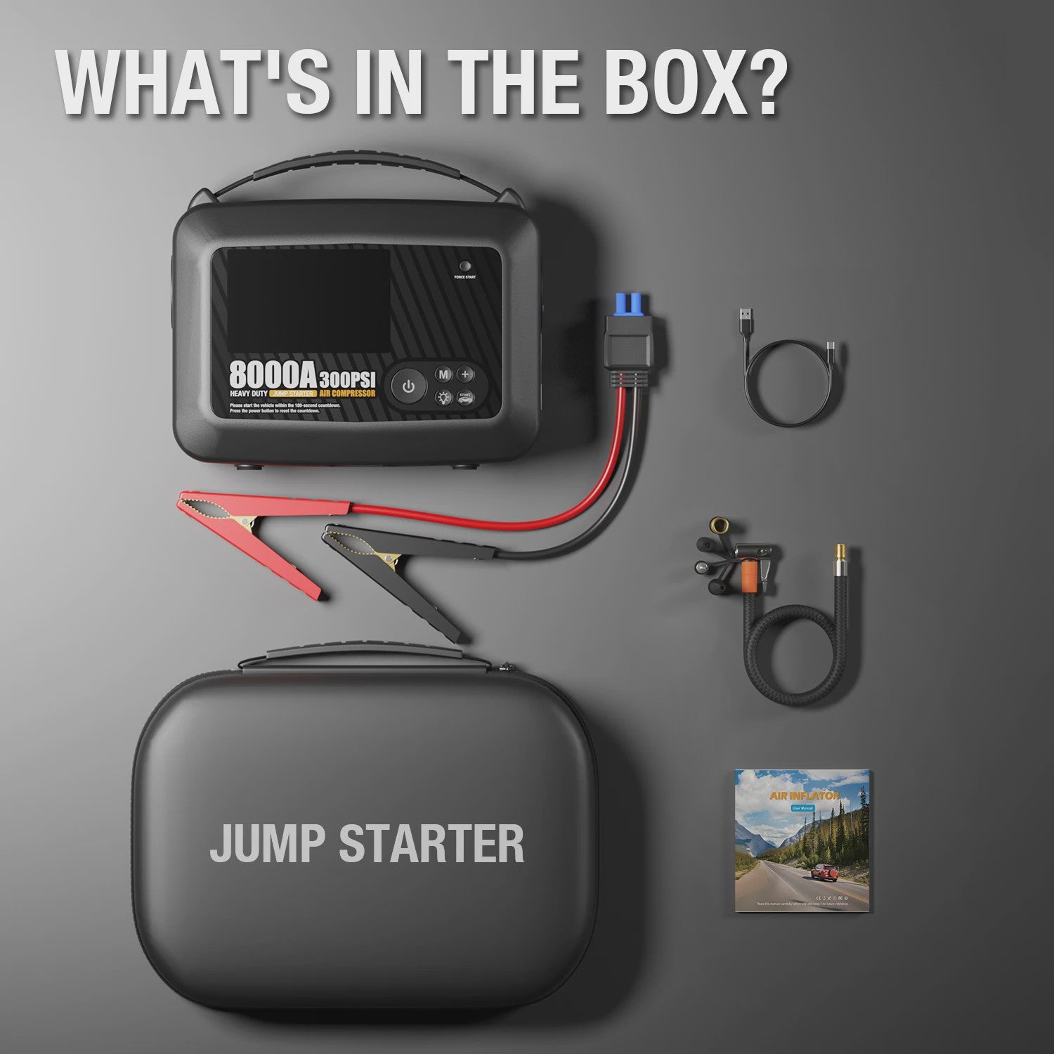 Krachtige 8000A Jump Starter met Luchtpomp - Heavy Duty Auto Startbooster 12V