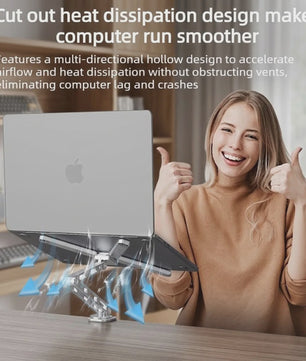 2-in-1 Afneembare Laptopstandaard met 360° Draaibare Basis & Tablet Arm - Opvouwbaar & Ruimtebesparend