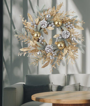 Luxe Kerstkrans voor Buitendeur - Goud, Denneappel & Rattan Decoratie 2024