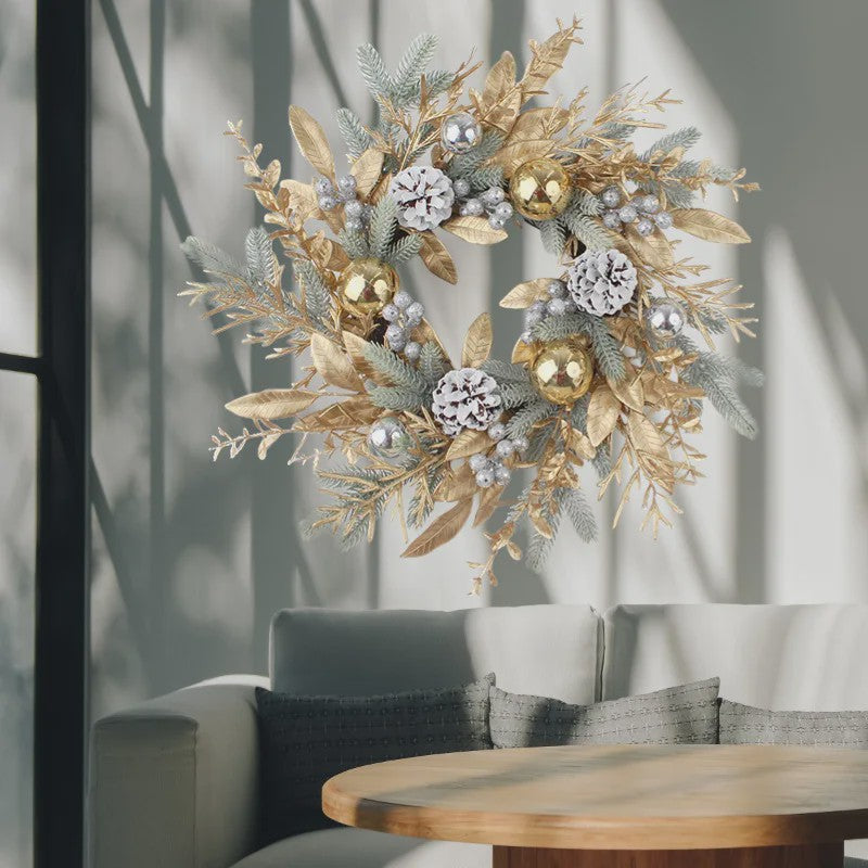 Luxe Kerstkrans voor Buitendeur - Goud, Denneappel & Rattan Decoratie 2024
